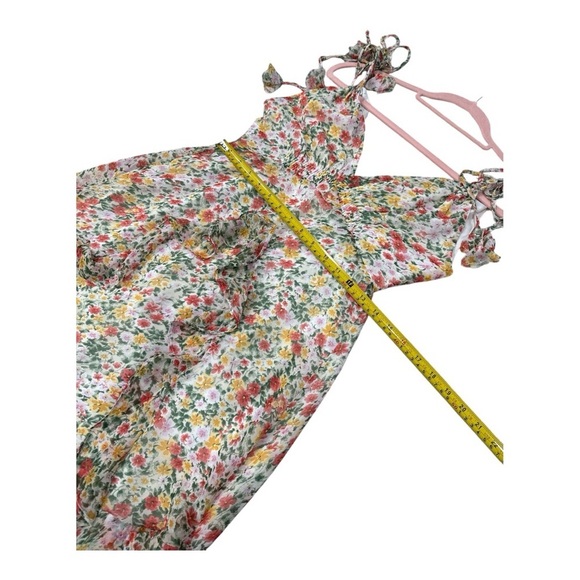 STORIA Floral Ruffle Romantic Frilly Midi Dress Tassel Ties Cottagecore Small - Picture 12 of 13